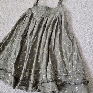 Old Navy XS Girls Green Dress with Gold Foil Floral Print Size 4 5